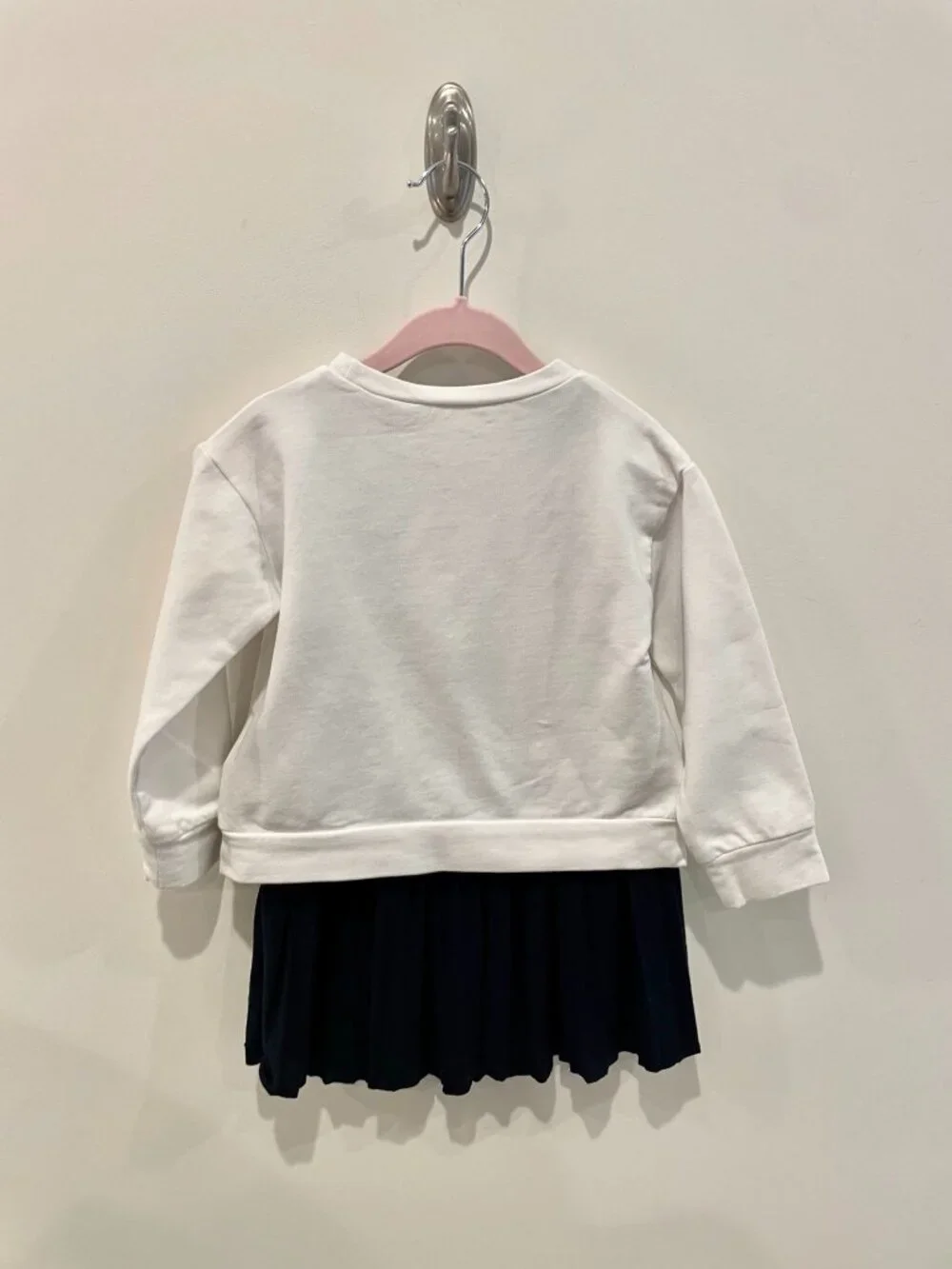 Mayoral Off-White & Navy Blue Bow Sweatshirt Dress Set - Sz 2.